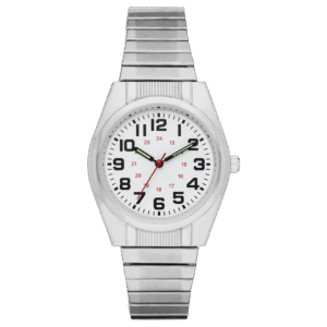 Men’s Silver tone Case Watch White Easy Read Dial